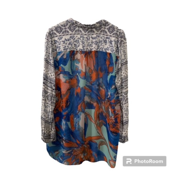 Mac and Me Womens Black Multicolor Tribal Print Button Down Long Sleeve Top Sz L - Picture 2 of 10